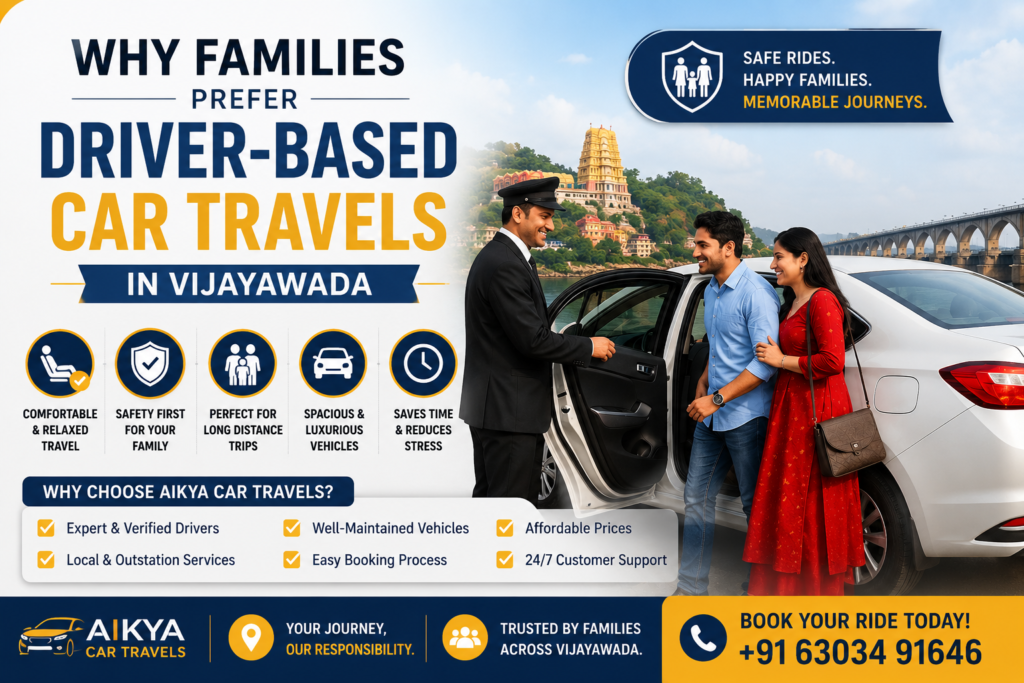 family enjoying driver based car travels in Vijayawada with comfortable and safe travel service
