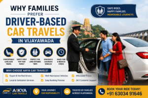 family enjoying driver based car travels in Vijayawada with comfortable and safe travel service